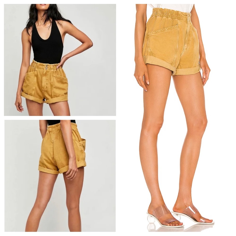 We The Free Kaua’i Nights Shorts Paper Bag Waist High Rise Mustard Yellow Small